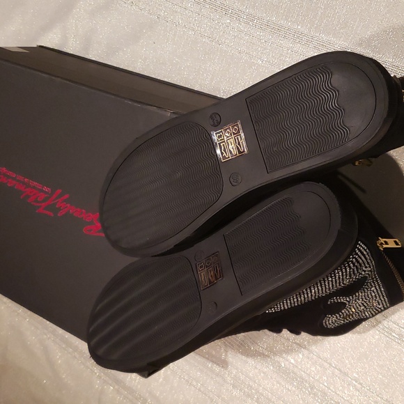 Beverly Feldman NEW Designer Sneakers High-Top Rhinestones Black Suede Women's - Picture 16 of 16